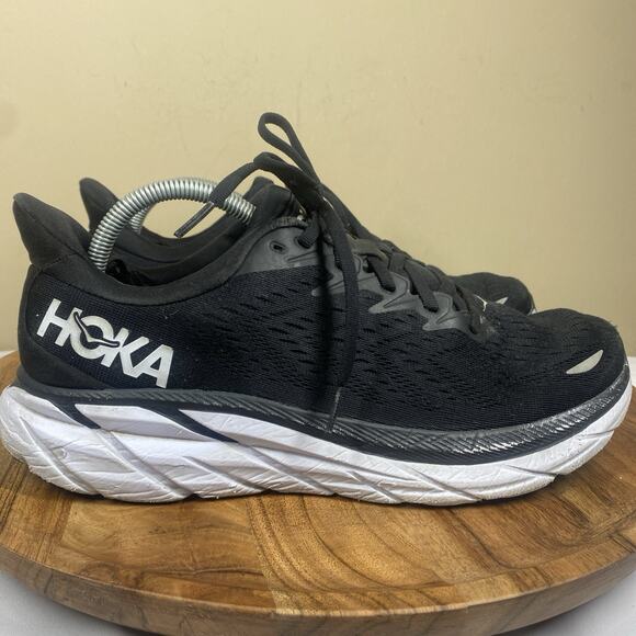 Hoka One One Clifton‎ 8 Mens Black And White Size 10 D Athletic Running Shoes - Picture 1 of 10
